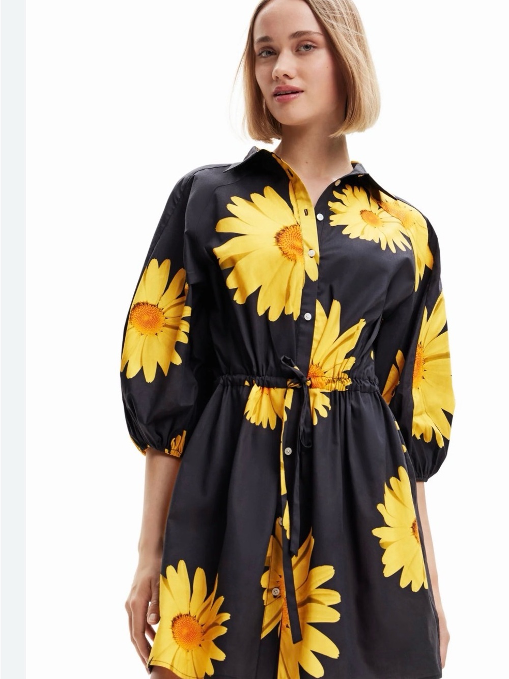 DESIGUAL MARGA CHRISTIAN LACROIX DAISY PRINT SMOCK SHIRT DRESS M D02